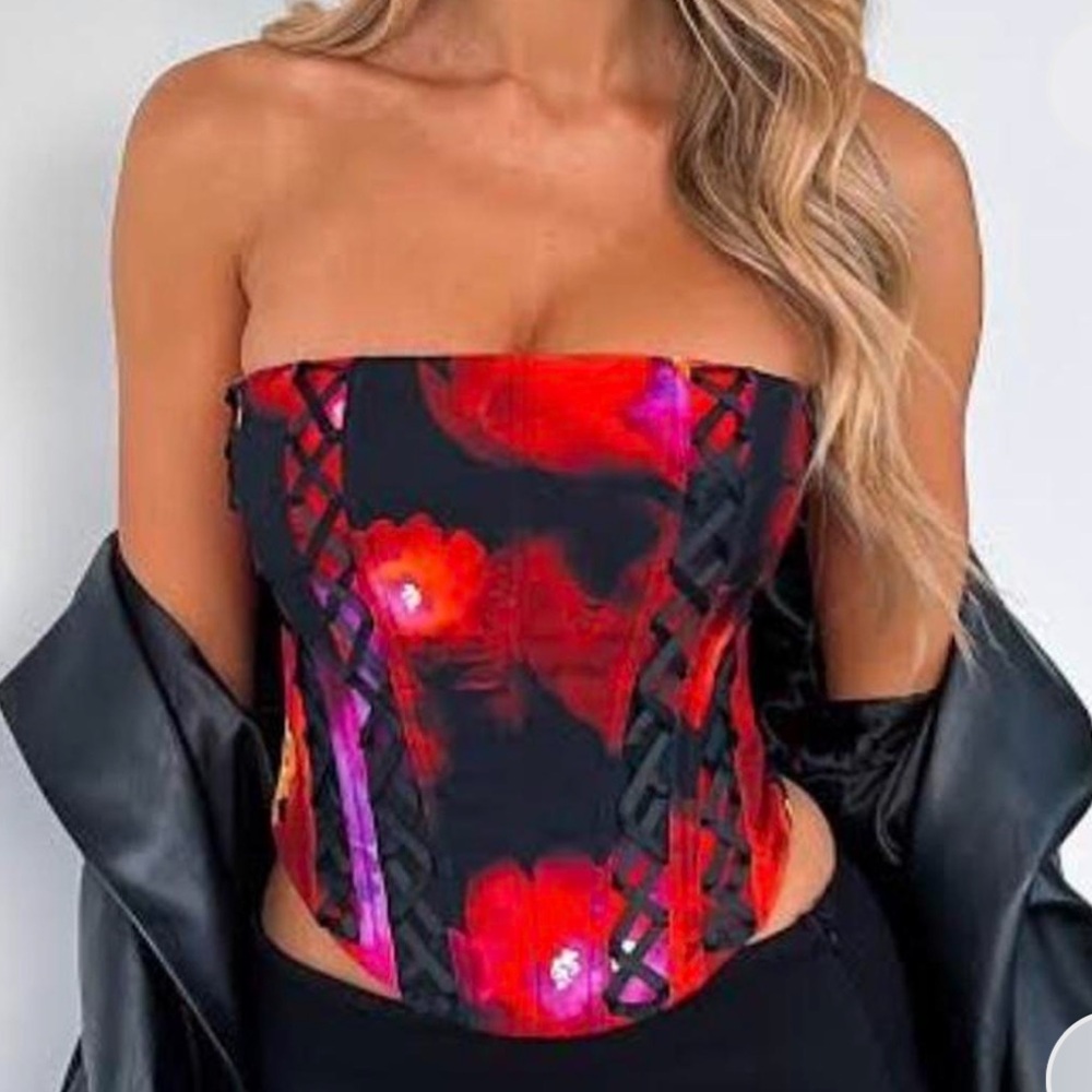 White Fox Boutique Born Blessed Bustier in Deep Cherry Bloom